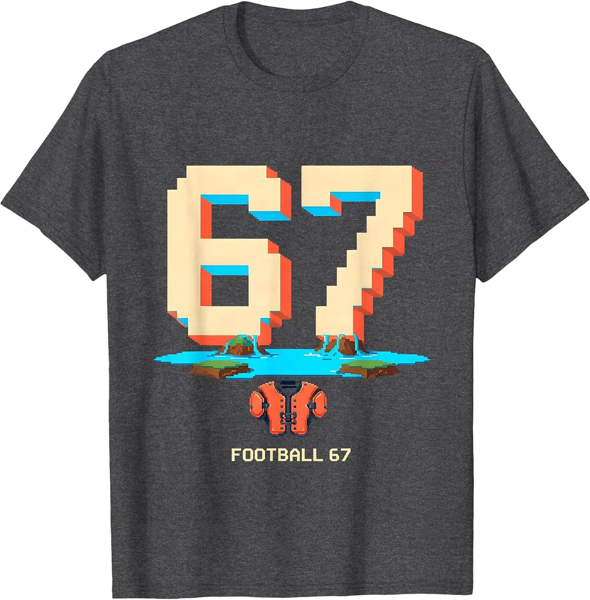 Men's Football 67 Pixel Art Sports Meme Birthday Gift T-Shirt - Dark Heather Grey