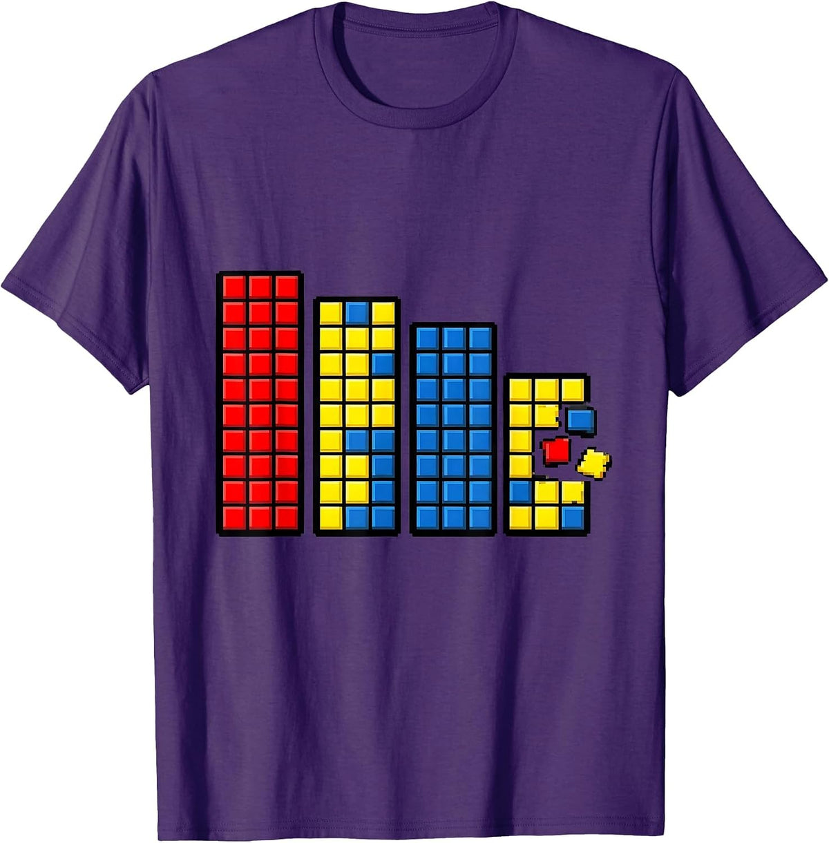 Men's Pixel Art Cube Panel Puzzle Speed Cubing Math Nerd T-Shirt - Purple
