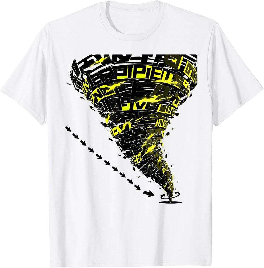 Men's Tornado Funnel Typography Storm Chaser Meteorology T-Shirt - White