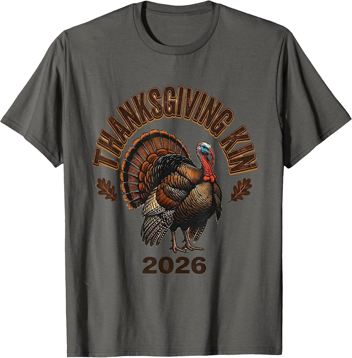 Thanksgiving Kin 2026 Vintage Family Crew Matching Turkey T-Shirt - Asphalt Grey