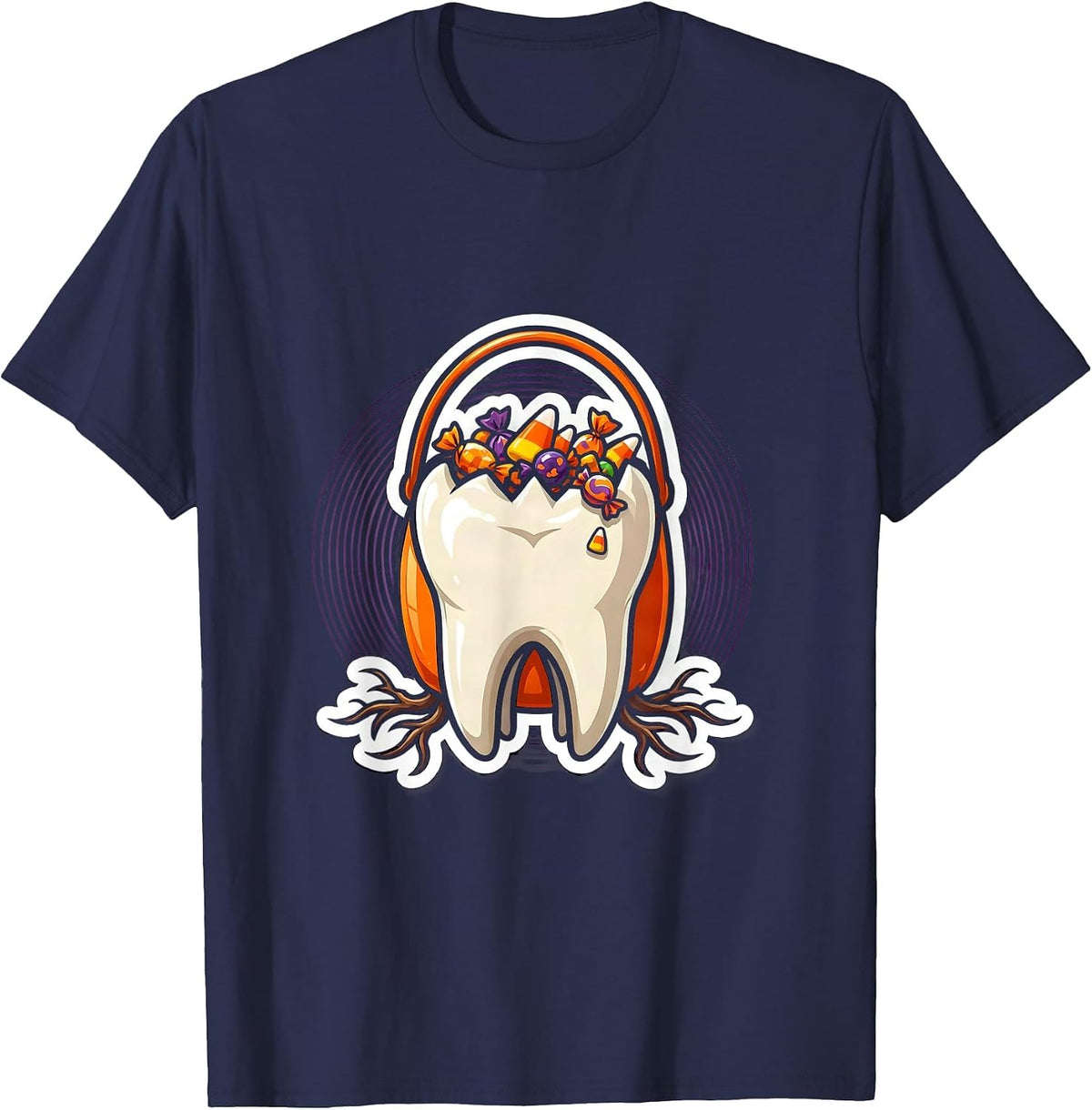 Men's Molar Candy Bucket Dental Halloween Graphic T-Shirt - Navy Blue