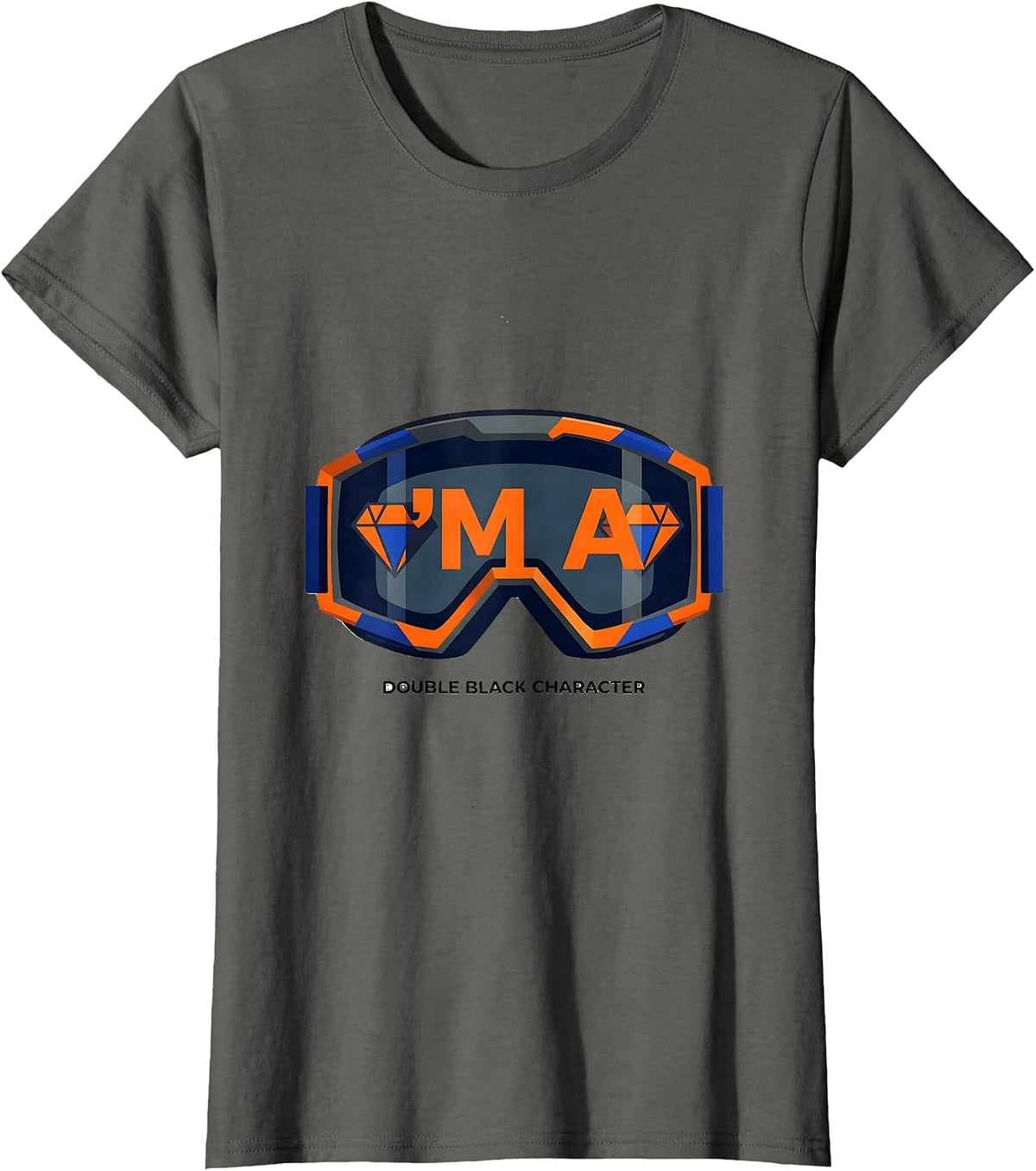 Women's I'm A Double Black Character Geometric Ski Snowboard Humor T-Shirt - Asphalt Grey
