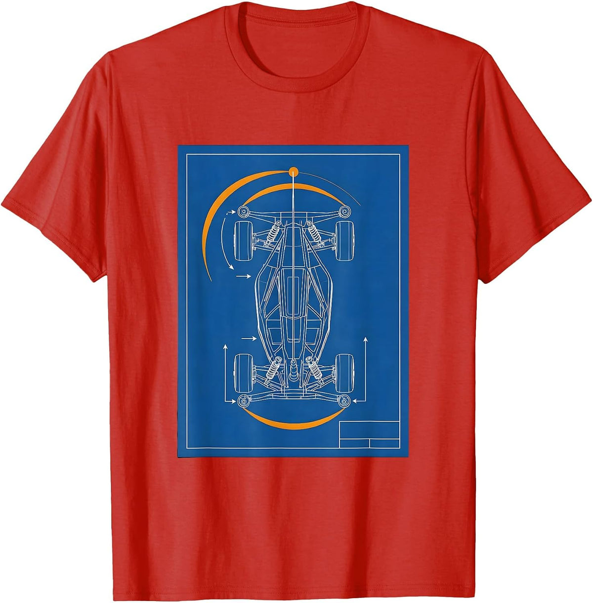Men's RC Buggy Chassis Technical Blueprint Racing Enthusiast T-Shirt - Red