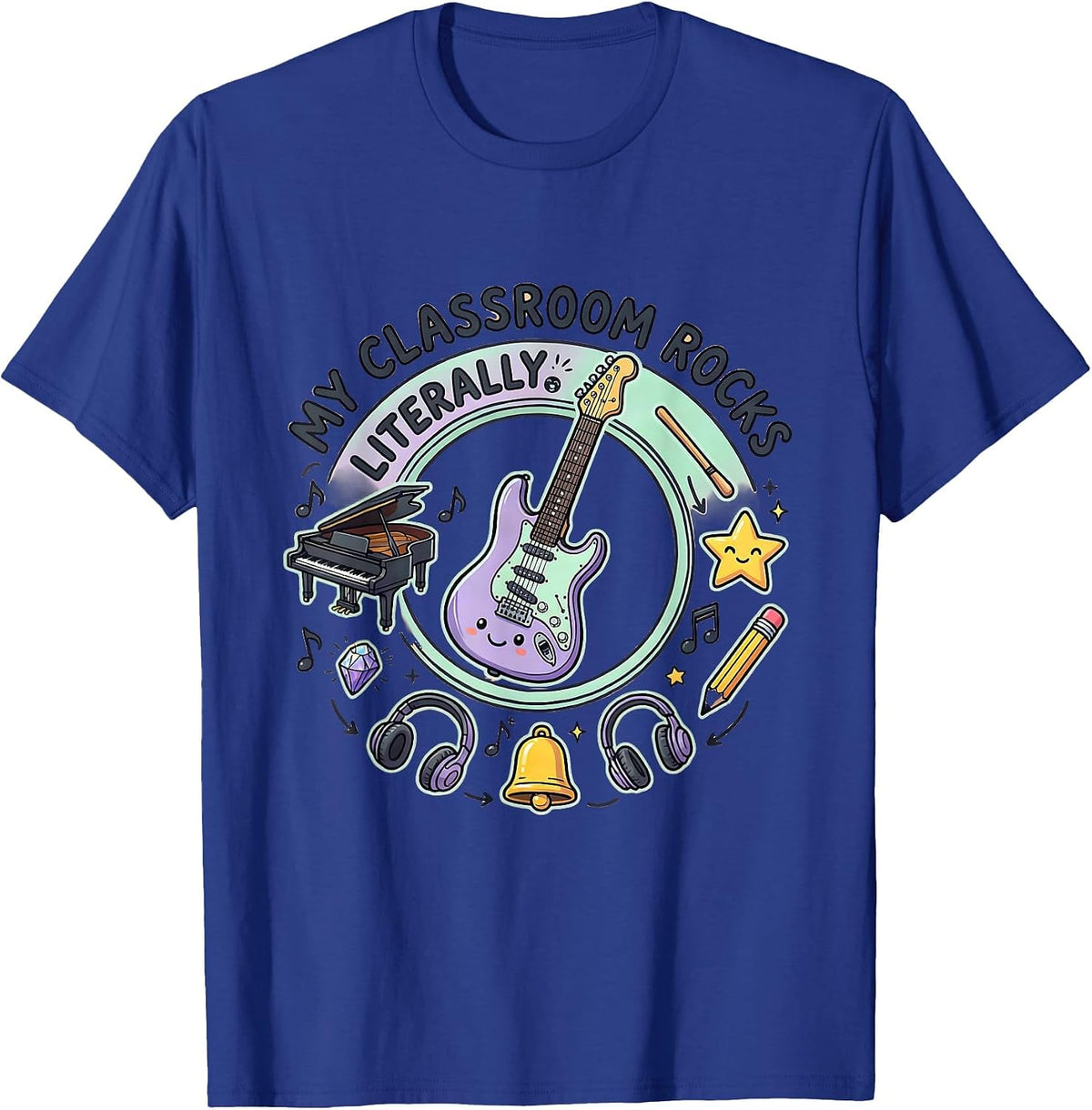 My Classroom Rocks Literally Music Teacher Design T-Shirt - Royal Blue