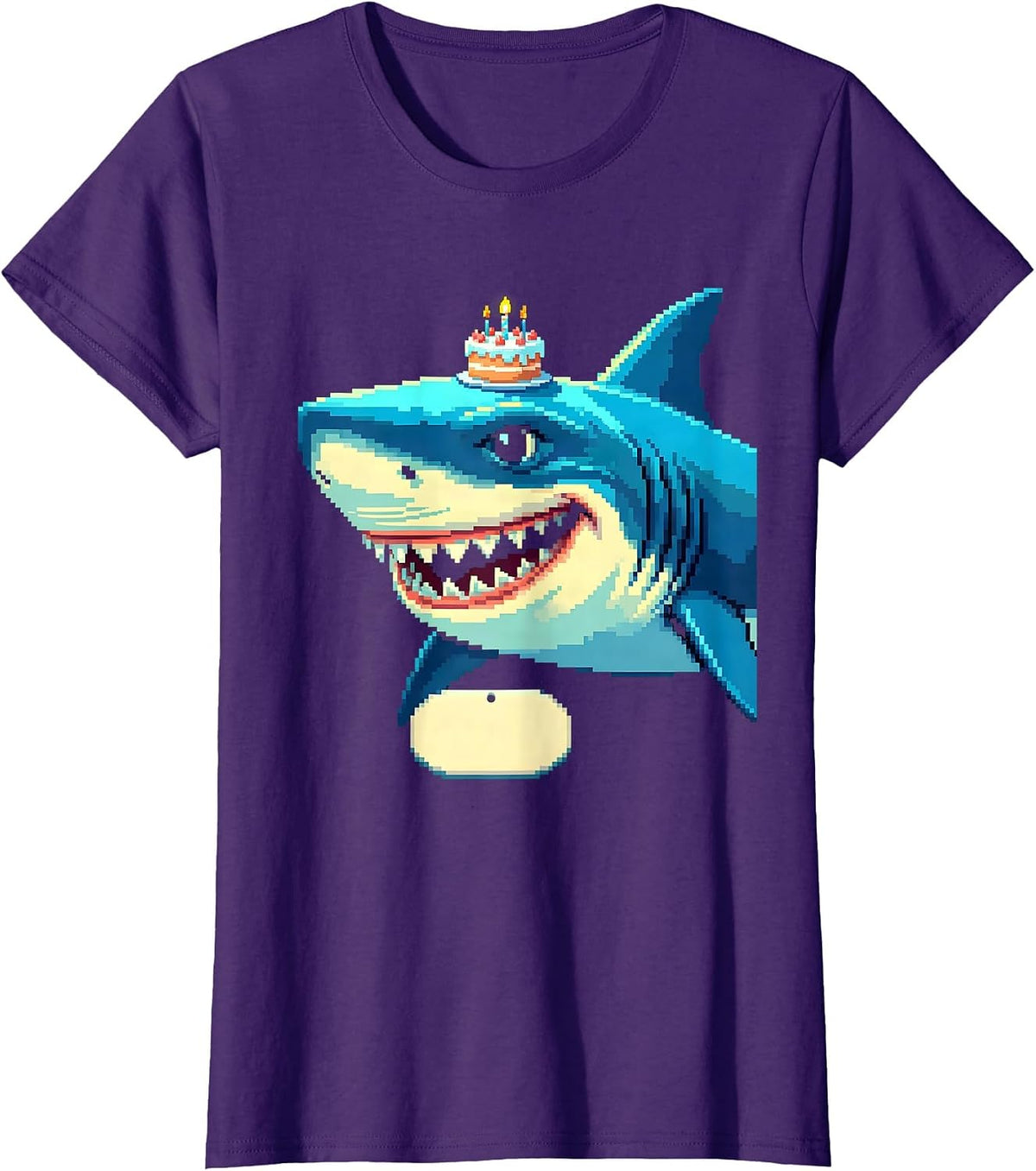 Women's Shark Birthday Party Pixel Art Kids Matching Family T-Shirt - Purple