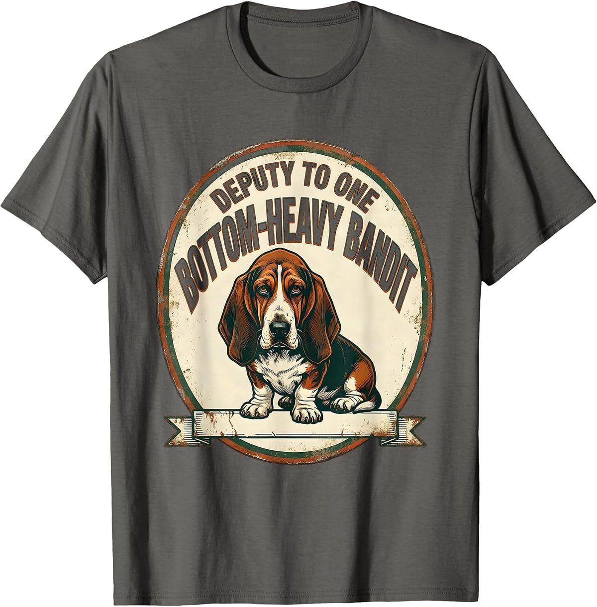 Deputy To One Bottom-Heavy Bandit Vintage Basset Hound Owner T-Shirt - Asphalt Grey