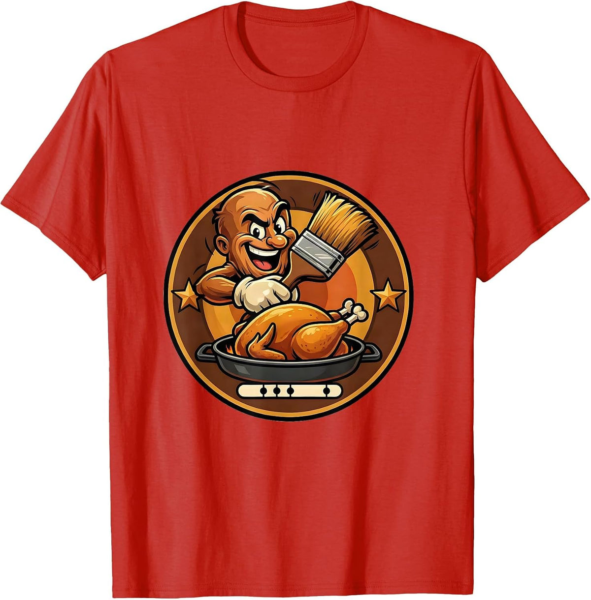 Men's Sealed Turkey Badge Cartoon Thanksgiving Humor T-Shirt - Red