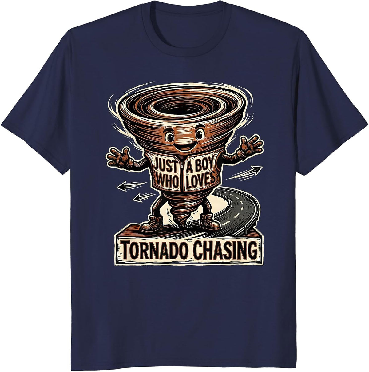 Just A Boy Who Loves Tornado Chasing Funny Storm Chaser T-Shirt - Navy Blue