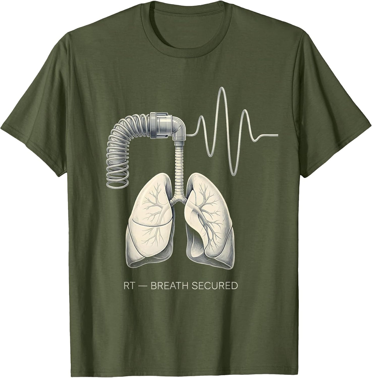 RT Breath Secured Respiratory Therapist RT Care Week T-Shirt - Olive Green