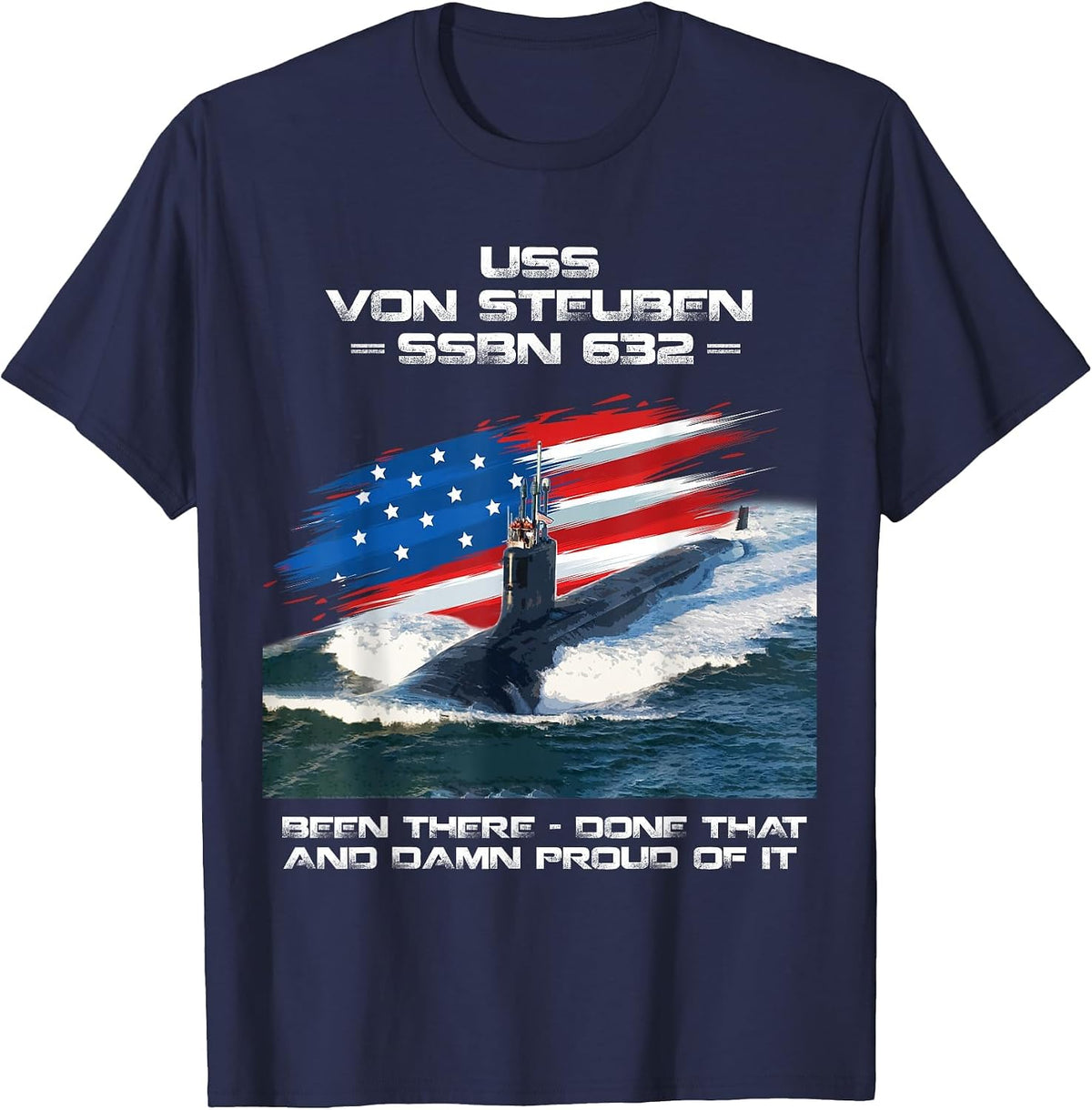 USS Von Steuben SSBN-632 American Flag Submarine Veteran T-Shirt - Navy Blue
