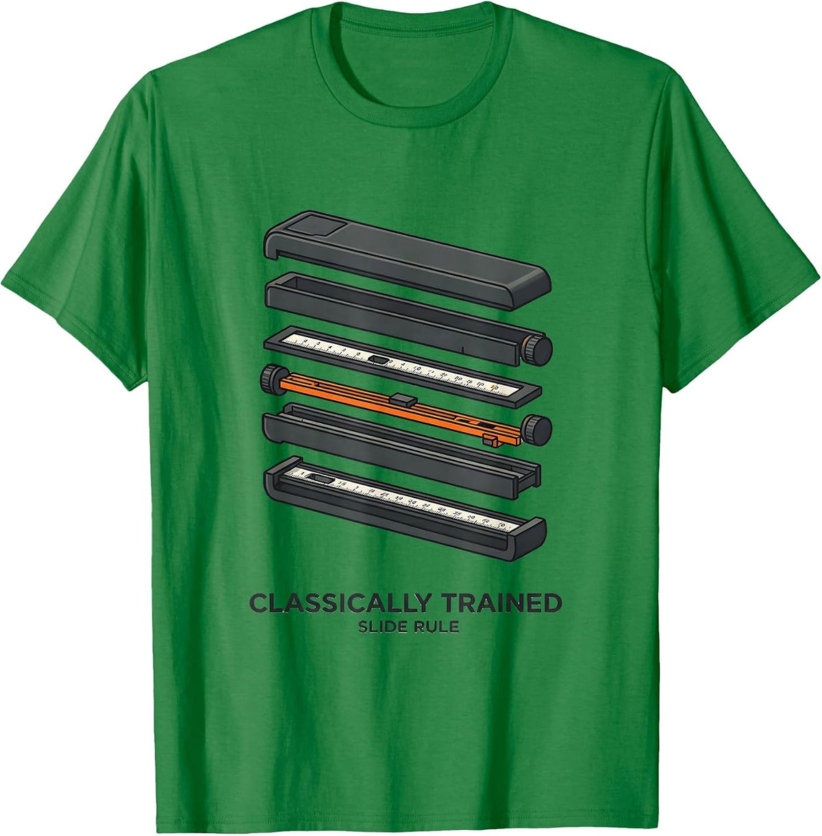 Men's Classically Trained Slide Rule Retro Mechanical Analog T-Shirt - Kelly Green
