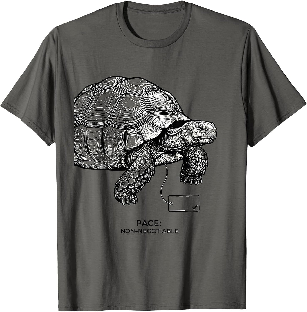 Pace Non-Negotiable Line Art Tortoise Lover Funny Gift T-Shirt - Asphalt Grey
