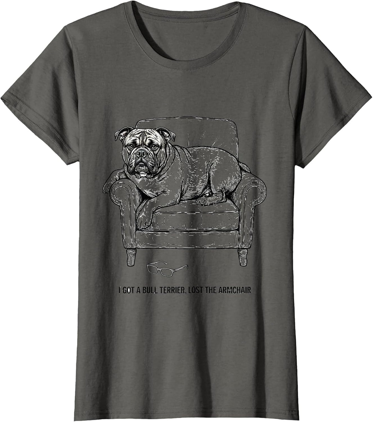 Women's I Got A Bull Terrier, Lost The Armchair Funny Dog Lover T-Shirt - Asphalt Grey