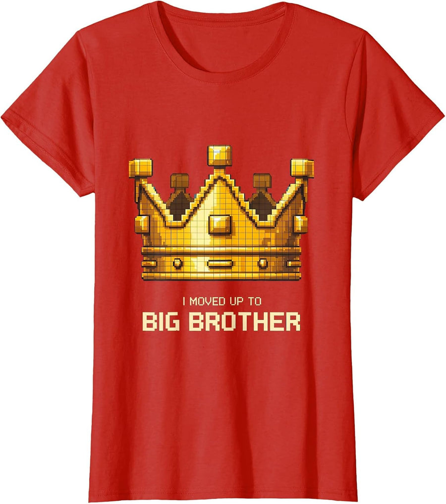 Women's I Moved Up To Big Brother Funny Pixel Art Sibling T-Shirt - Red