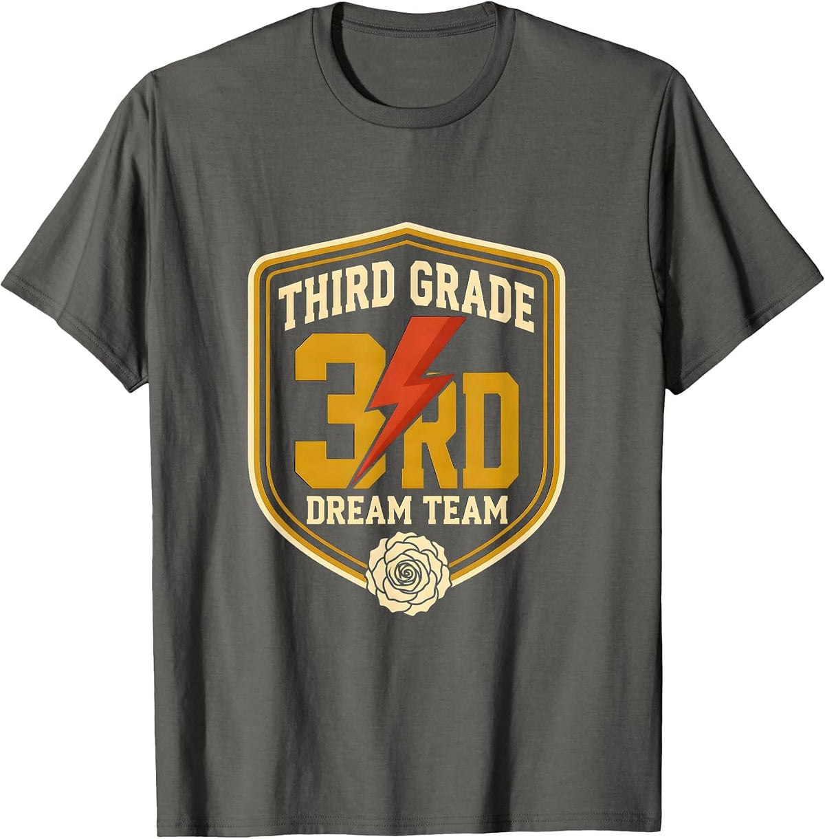 Third Grade Dream Team Retro Teacher Lightning Bolt T-Shirt - Asphalt Grey