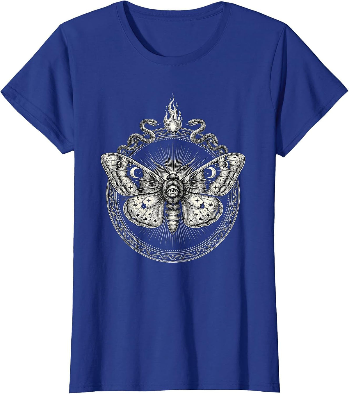 Women's Emo Moth and Flame Dark Aesthetic Graphic T-Shirt - Royal Blue