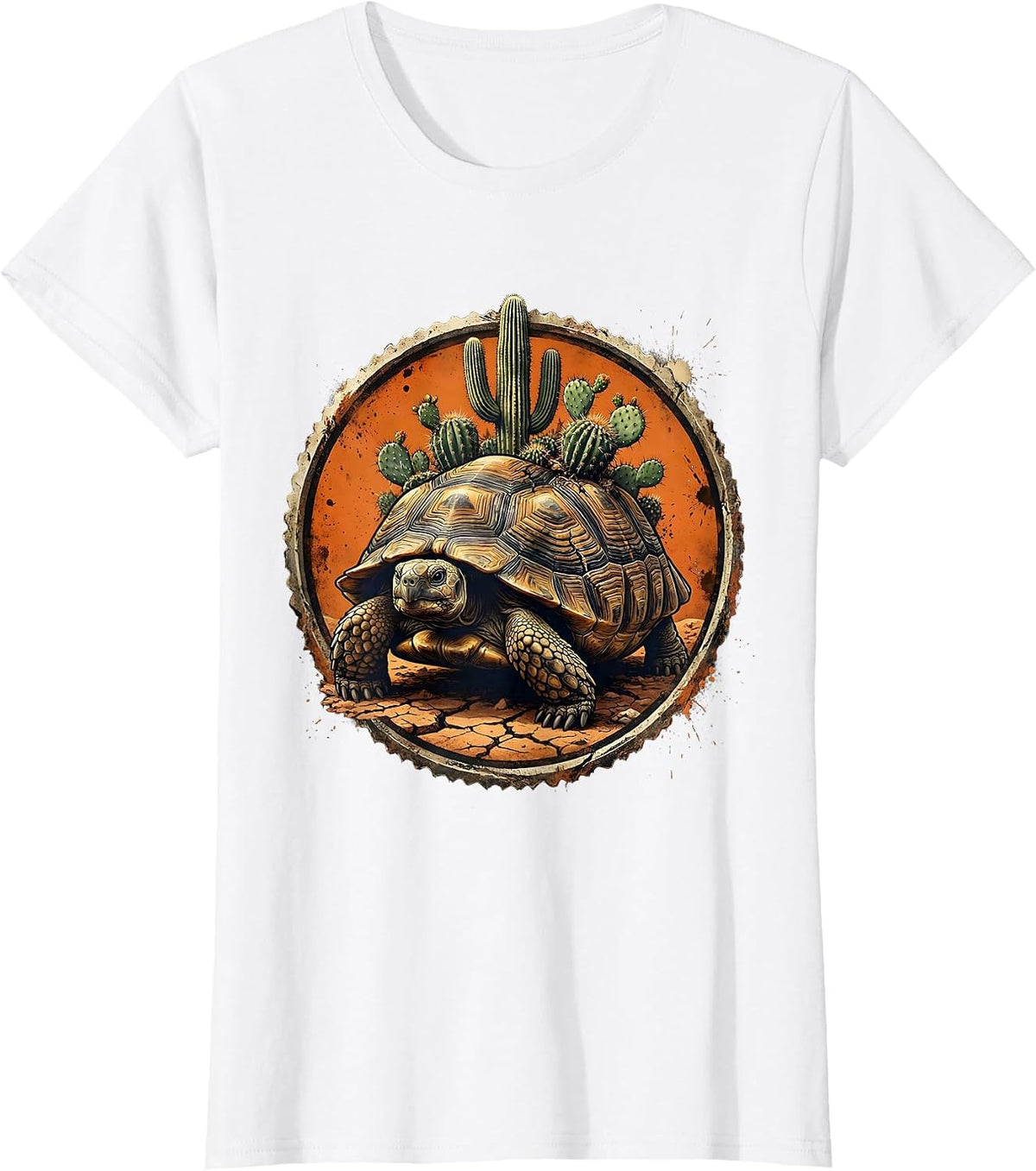 Women's Desert Tortoise with Cacti Western Nature Design T-Shirt - White