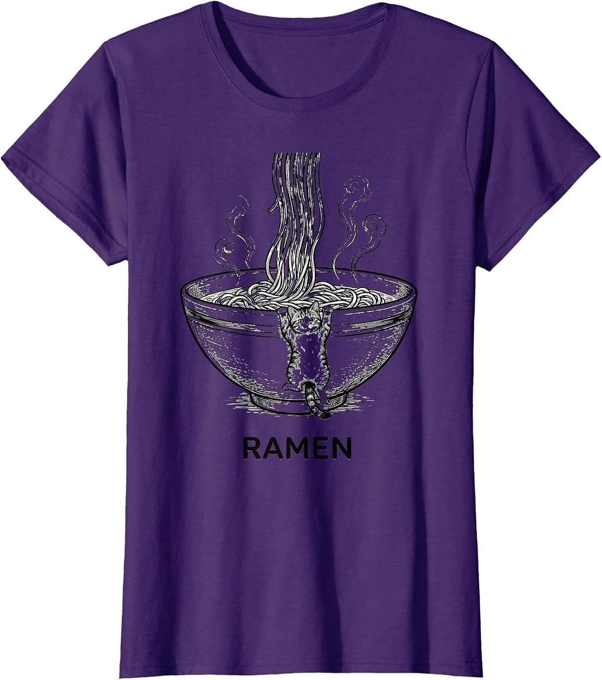 Women's RAMEN Kawaii Anime Cat Funny Japanese Humor Ramen Lover Gift T-Shirt - Purple