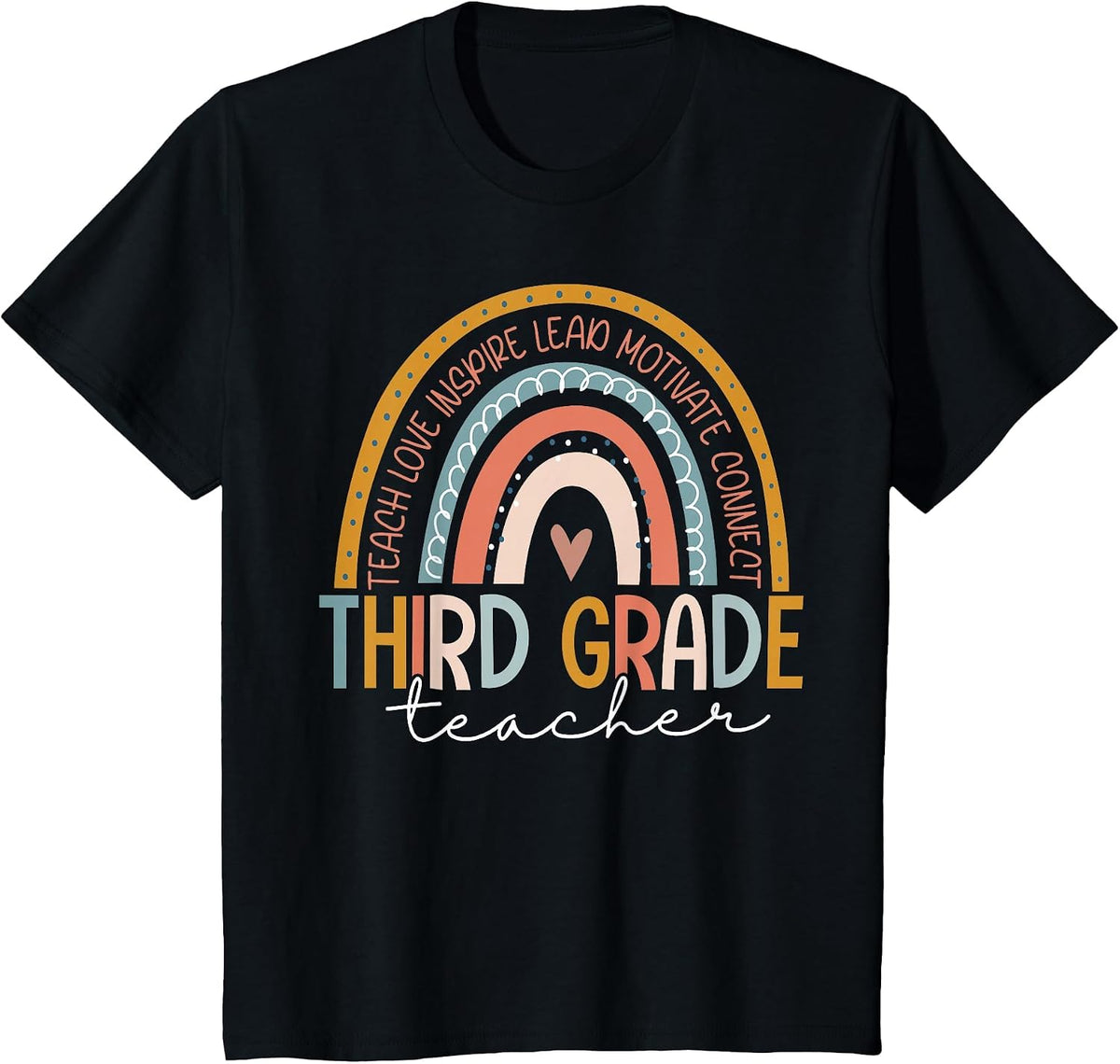 Third Grade Teacher Teach Love Inspire Back to School T-Shirt - Black