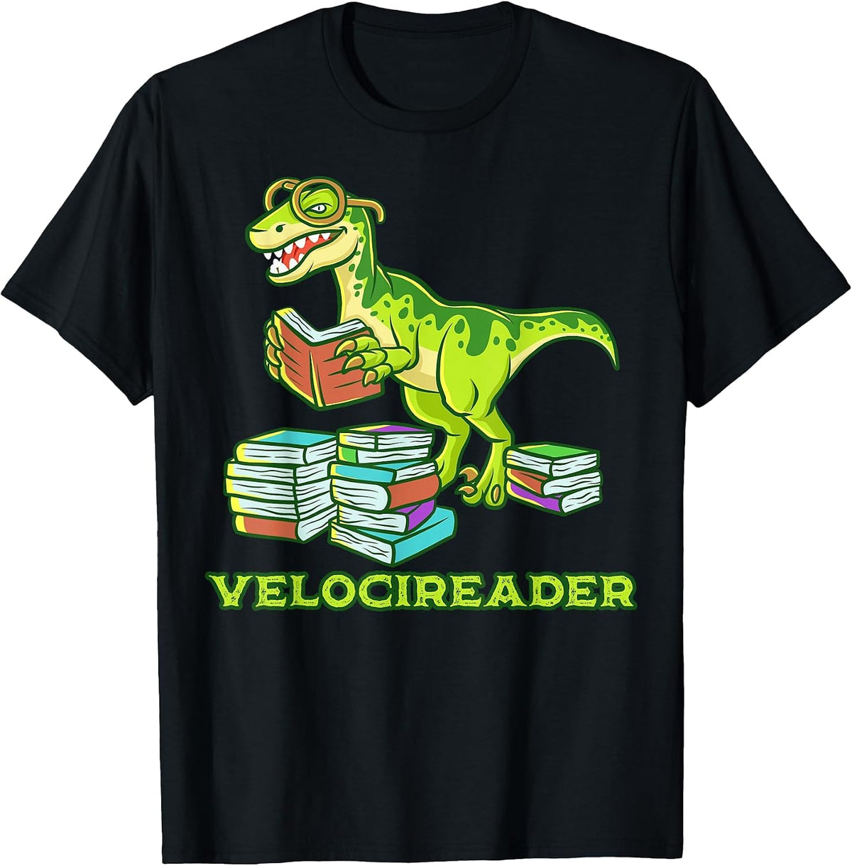Velocireader Dinosaur Book Reading Velociraptor Dino T-Shirt - Black