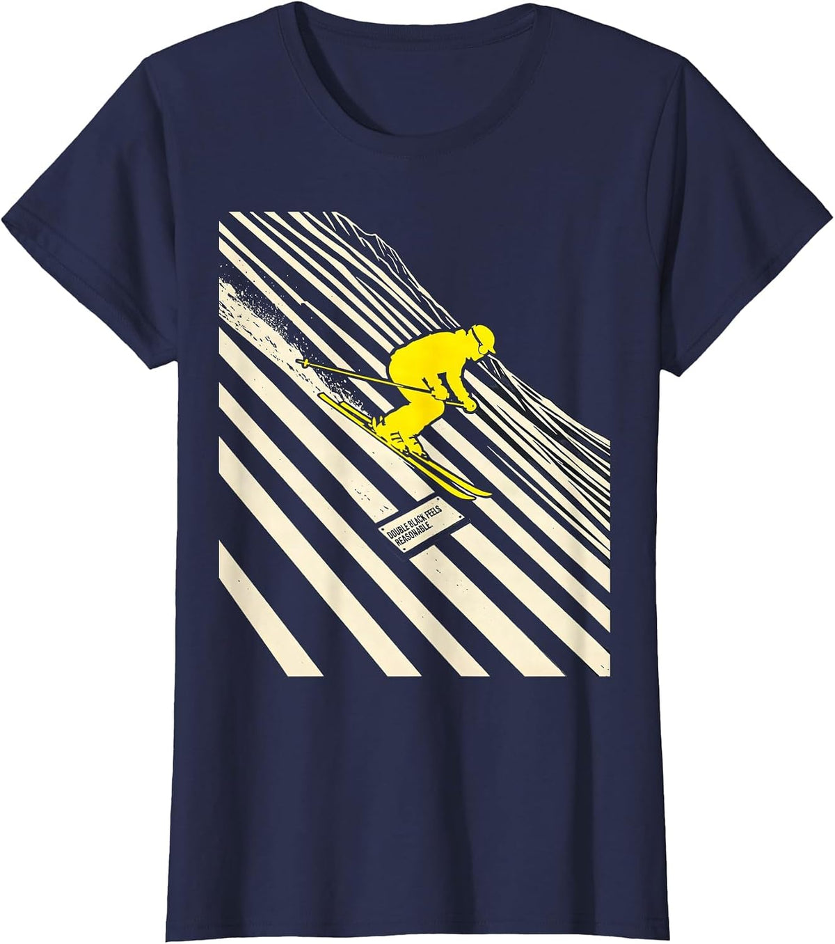 Women's Double Black Feels Reasonable Funny Vintage Ski Snowboard T-Shirt - Navy Blue