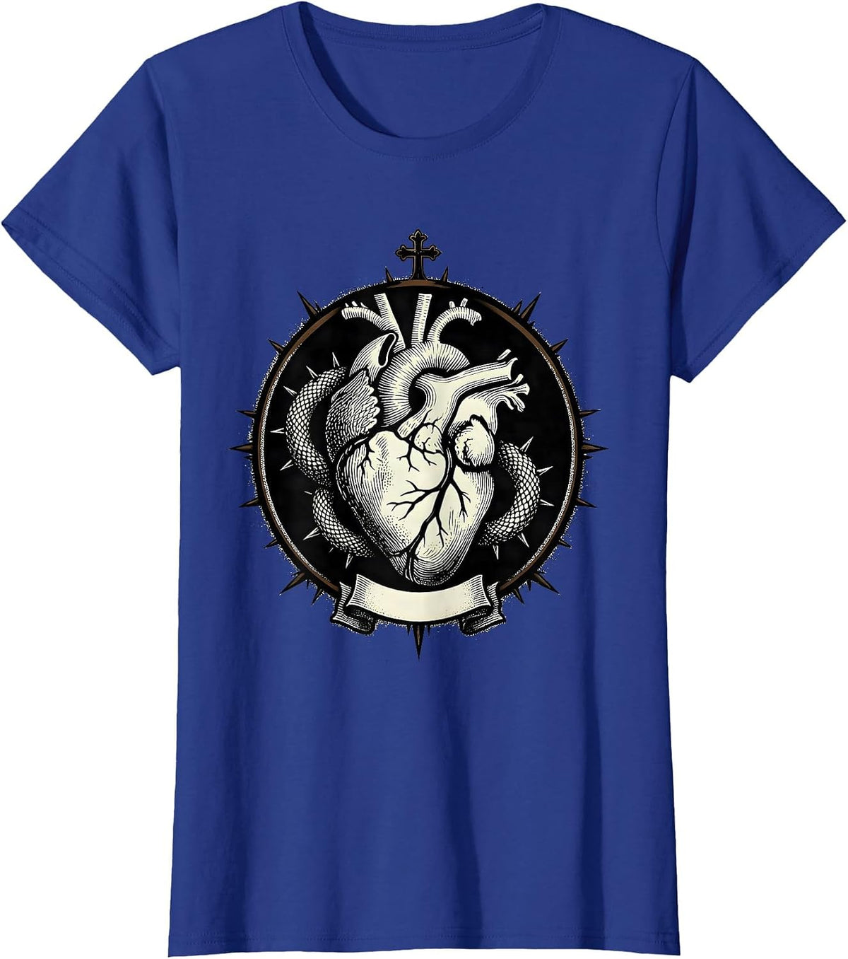 Women's Heart Serpent Shield Alt Goth Y2K Grunge Streetwear T-Shirt - Royal Blue