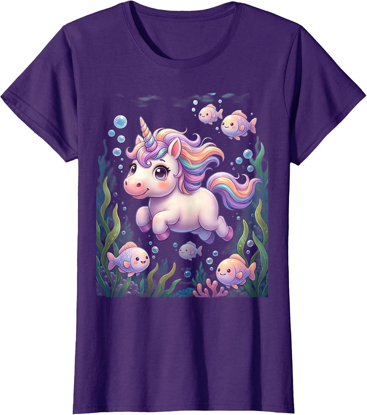 Unicorn Deep Sea Underwater Ocean Adventure Graphic T-Shirt - Purple