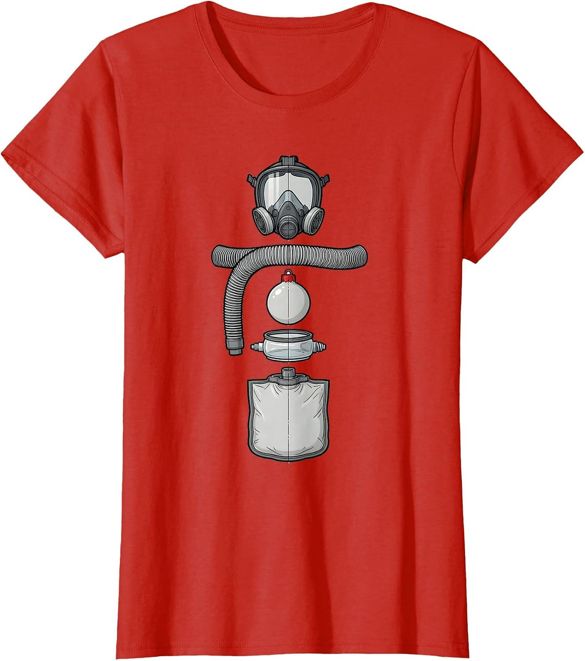 Exploded Breathing Circuit Respiratory Therapist Christmas T-Shirt - Red