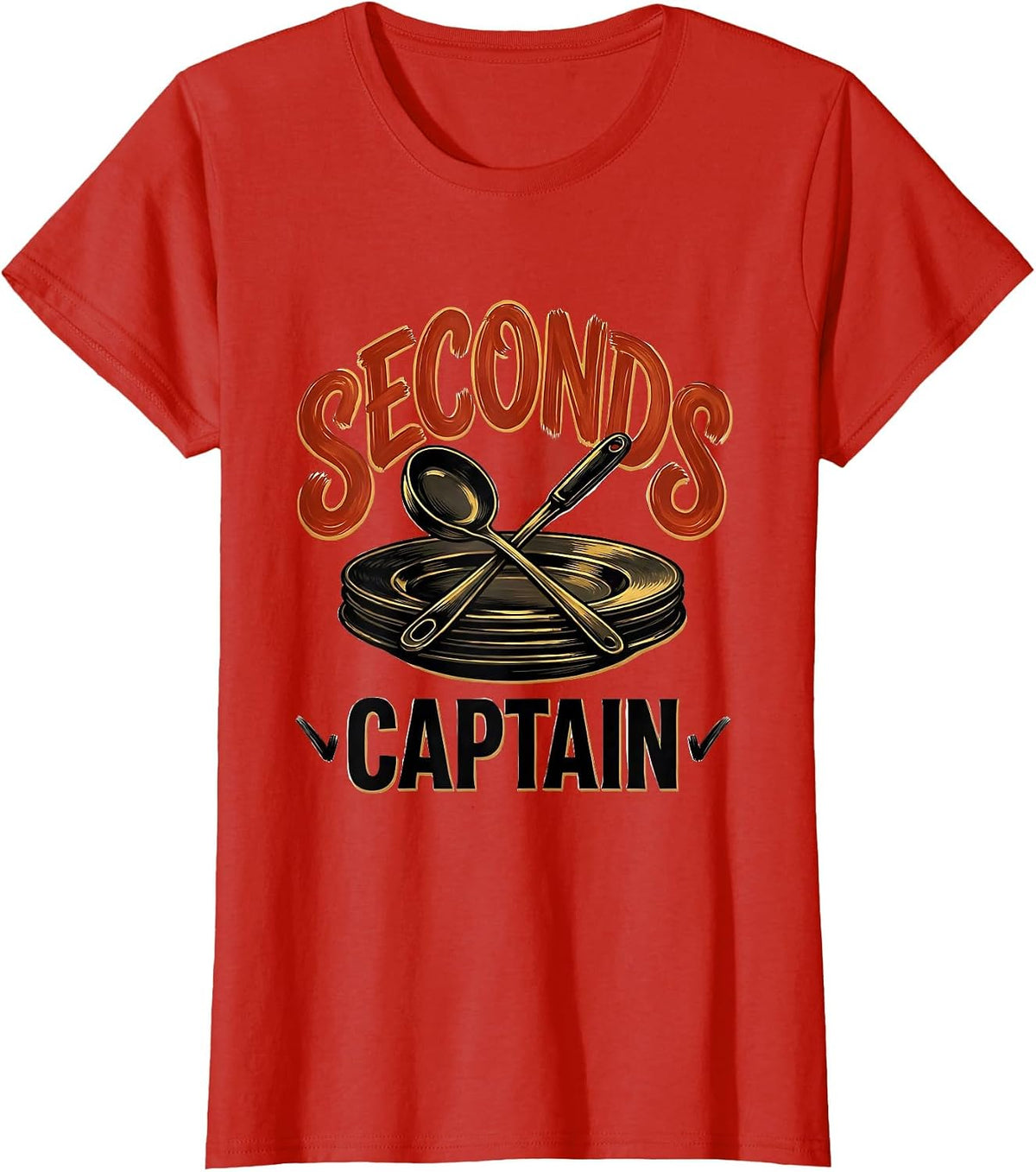 Women's Seconds Captain Funny Thanksgiving Turkey Pun Matching Group T-Shirt - Red