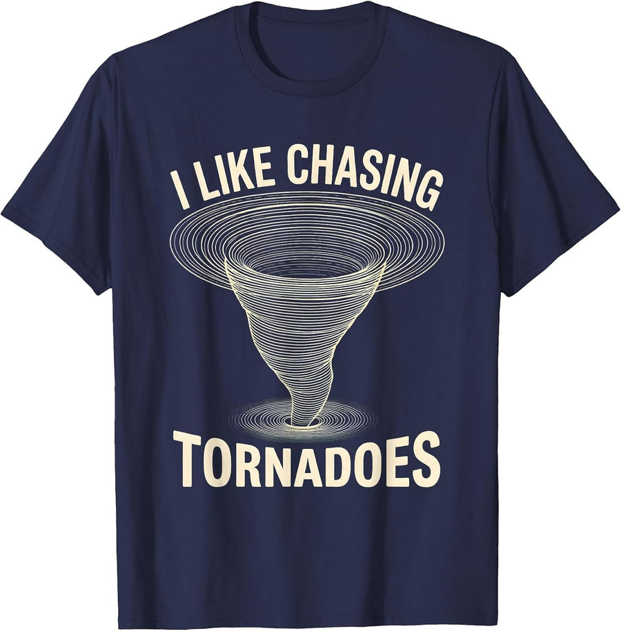 I Like Chasing Tornadoes Topographic Contour Storm Chaser T-Shirt - Navy Blue
