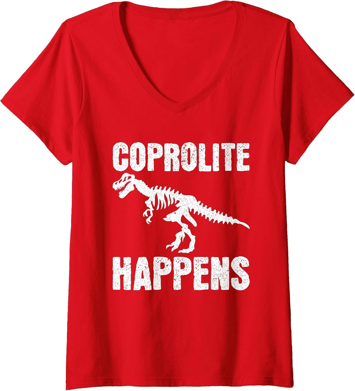 Women's Funny Corpolite Happens Fossil Hunter Paleontologist V-Neck T-Shirt - Red