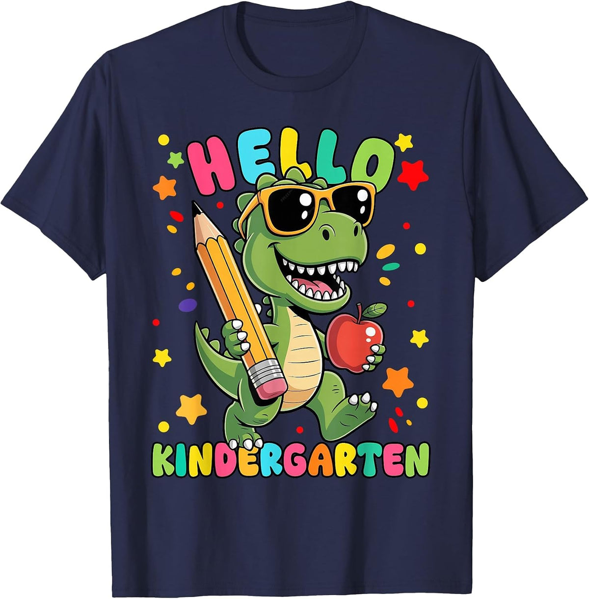 Hello Kindergarten Dinosaur First Day Back to School Teacher T-Shirt - Navy Blue