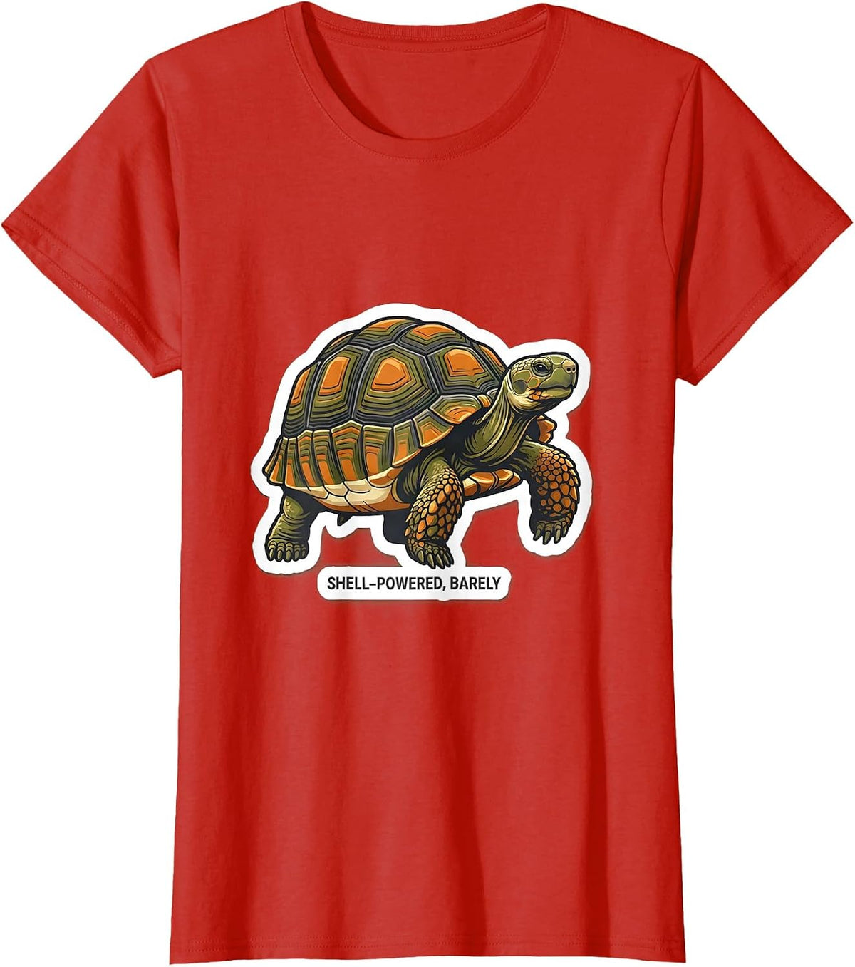 Women's Shell-Powered, Barely Funny Tortoise Lover Reptile Gift T-Shirt - Red
