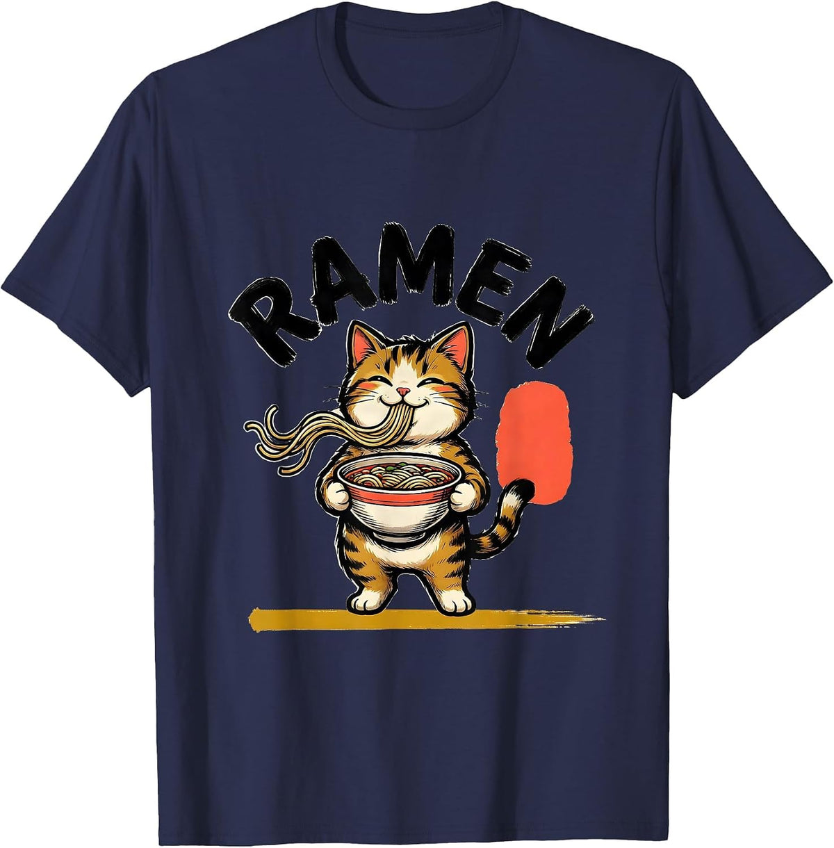 Men's RAMEN Kawaii Anime Cat Japanese Humor Ramen Lover Gift T-Shirt - Navy Blue