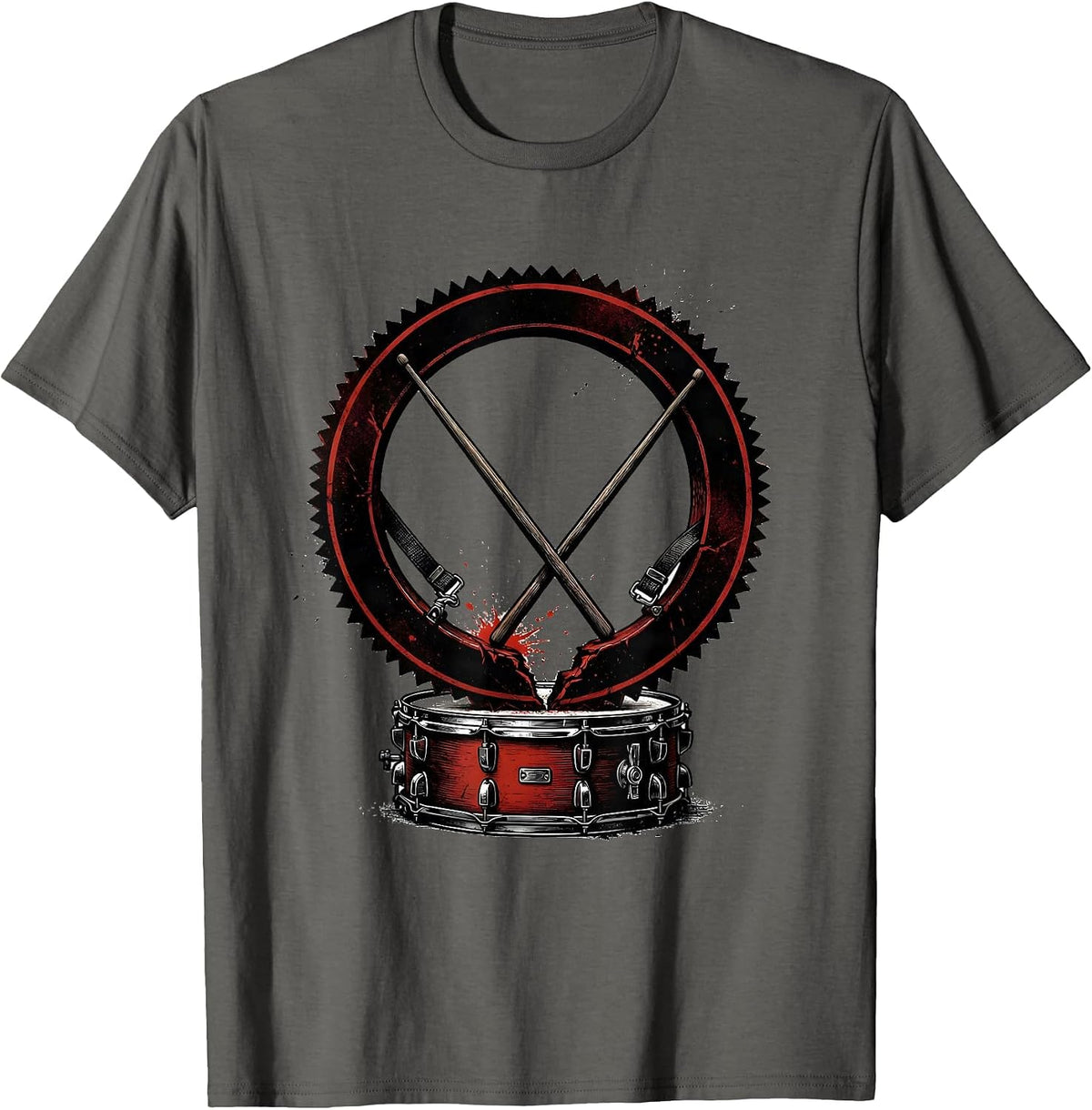 Band Instrument Player Snare Drum Seal Cracked Badge Humor T-Shirt - Asphalt Grey