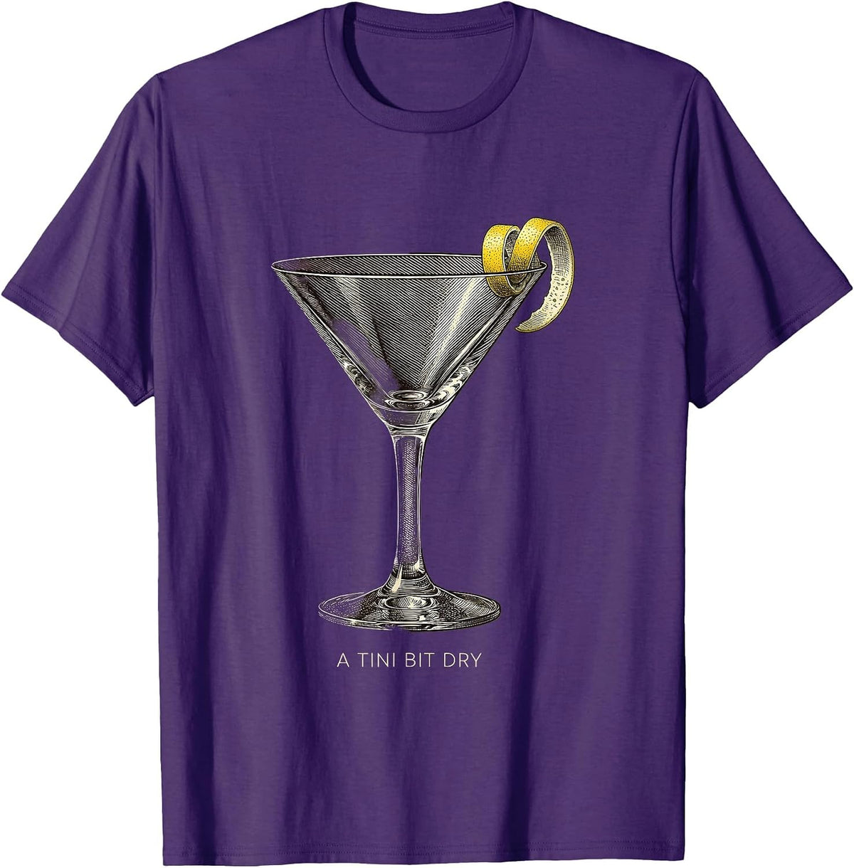 A Tini Bit Dry Crosshatch Etching Martini Party Humor T-Shirt - Purple