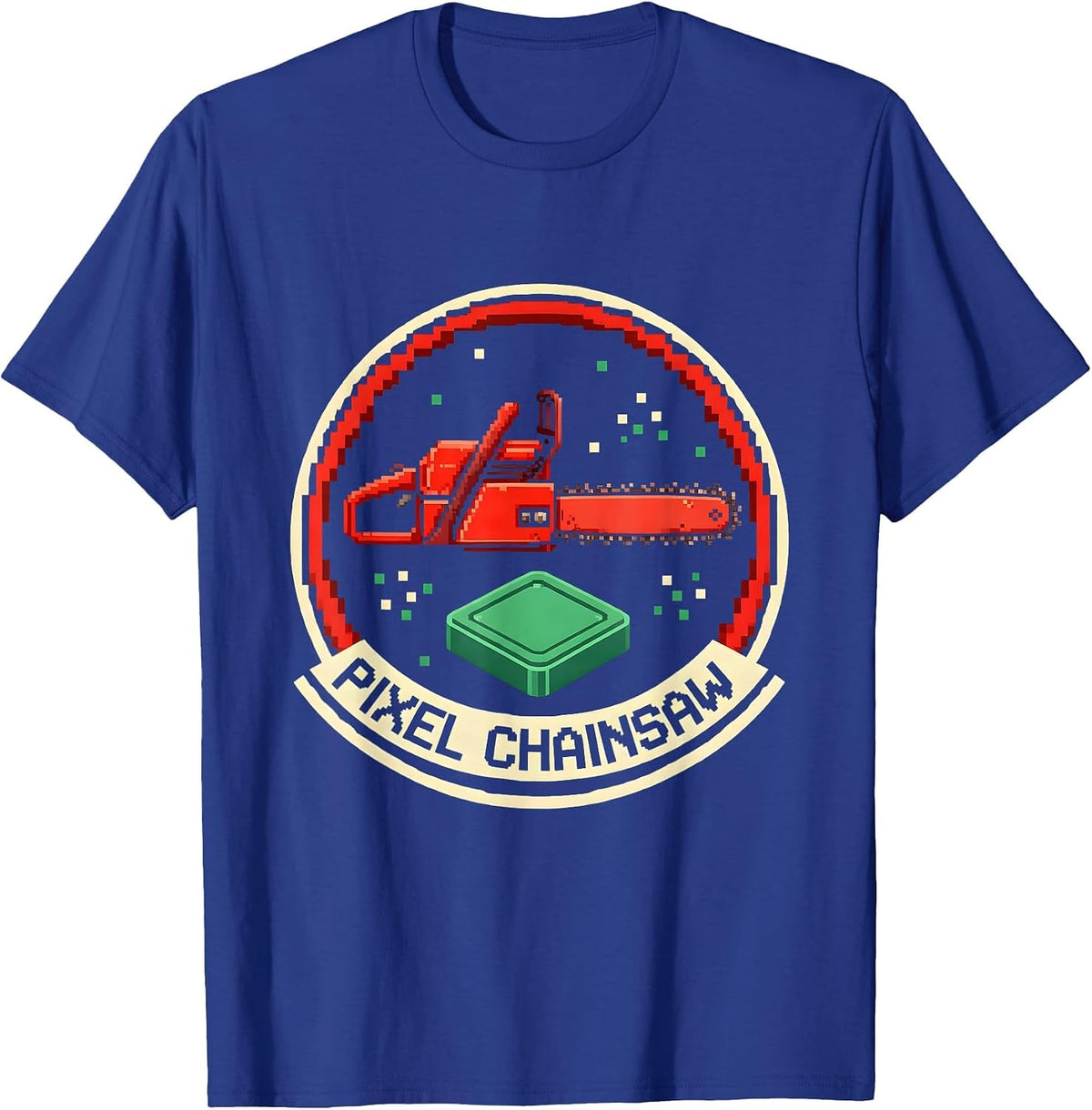 Pixel Chainsaw Retro Arcade Halloween Group Costume T-Shirt - Royal Blue