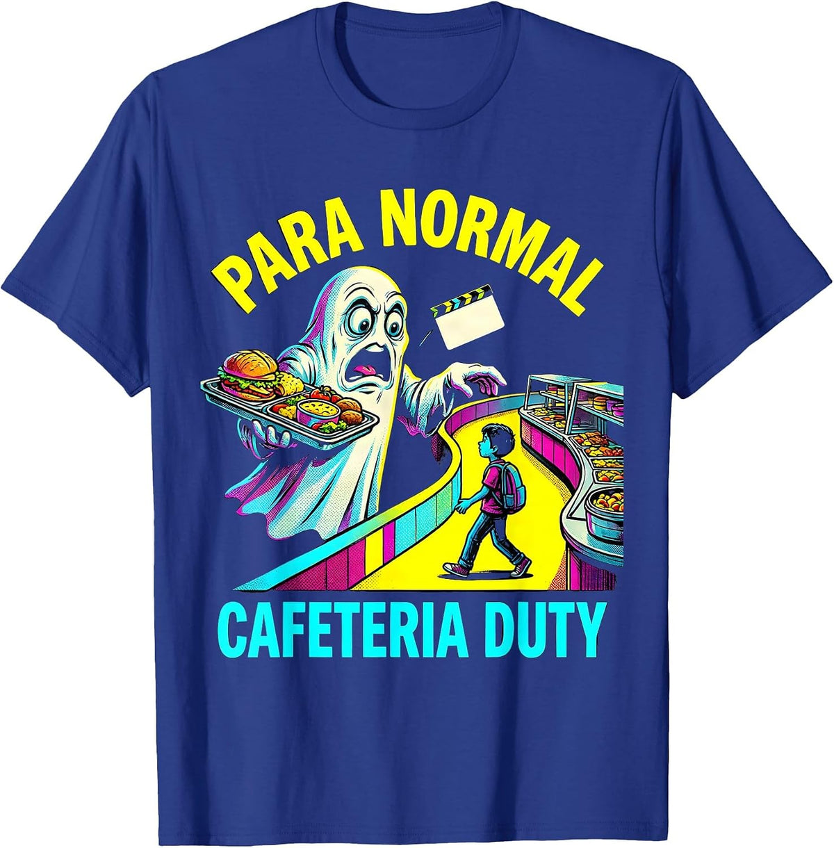 Men's Para Normal Cafeteria Duty Pop Art Ghost Para Halloween T-Shirt - Royal Blue