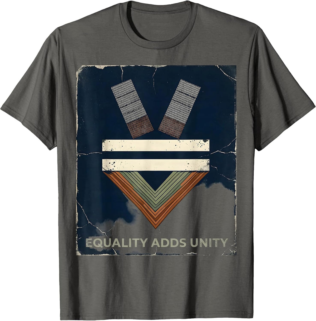 Equality Adds Unity Distressed Math Symbol Antiracism T-Shirt - Asphalt Grey
