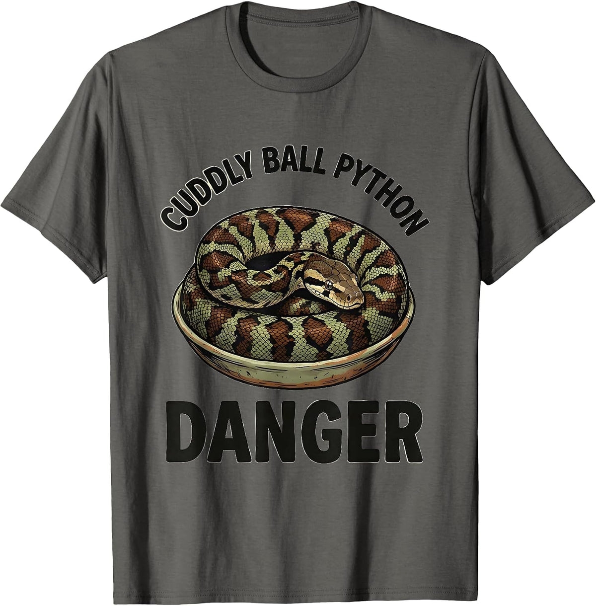 Cuddly Ball Python Danger Funny Snake Owner Reptile Humor T-Shirt - Asphalt Grey