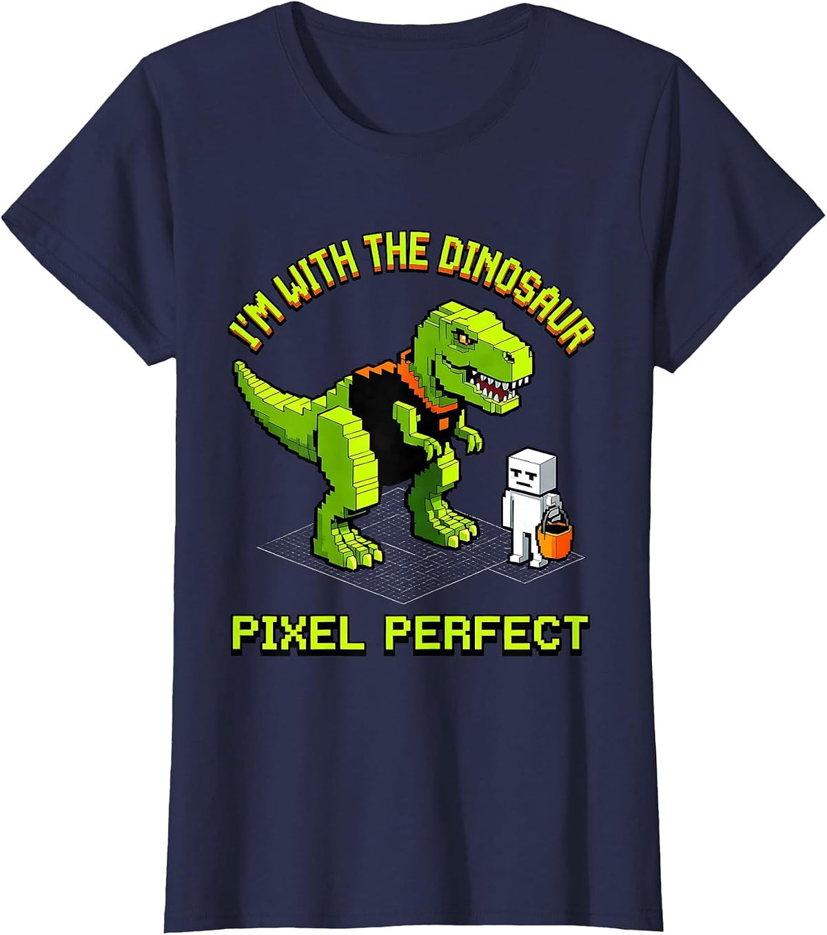 Women's I'm With The Dinosaur Pixel Perfect Funny Halloween Costume T-Shirt - Navy Blue