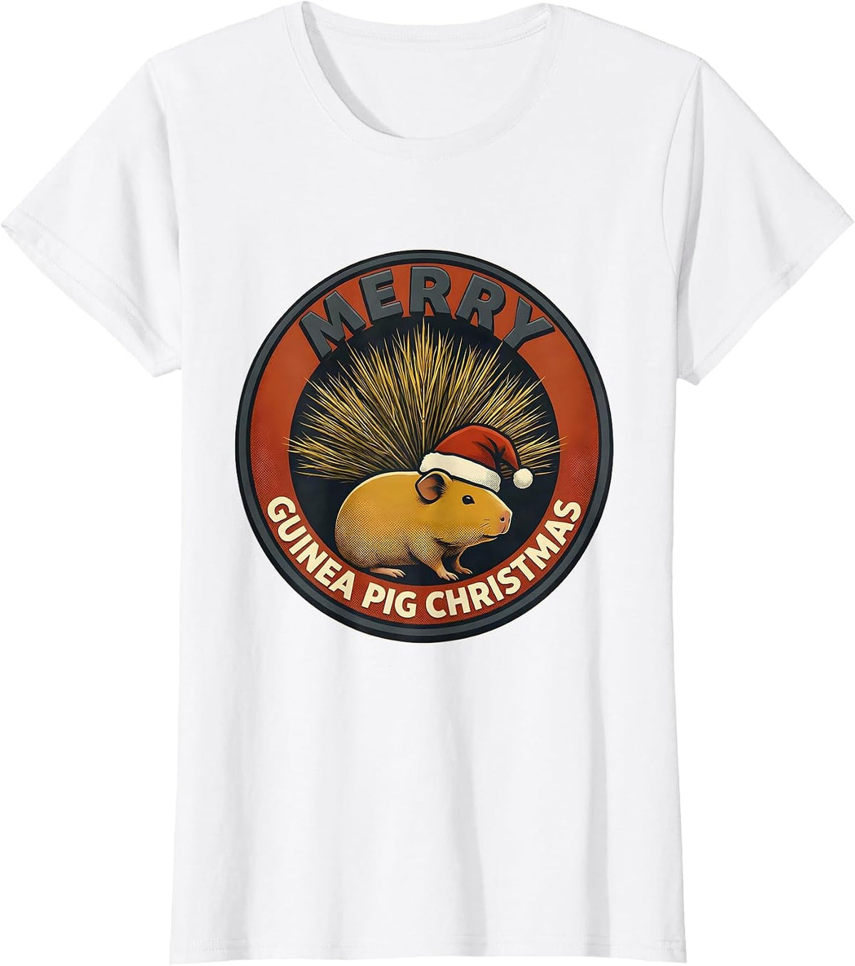 Women's Merry Guinea Pig Christmas Midcentury Modern Pet Lover Humor T-Shirt - White