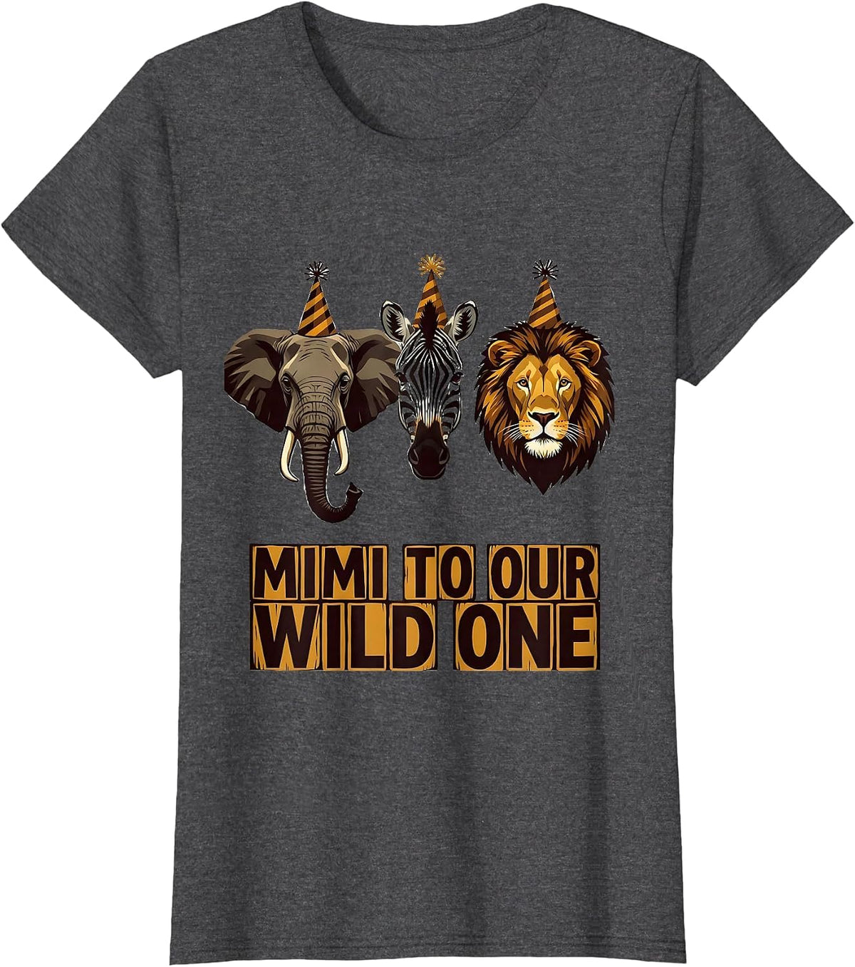 Women's Mimi To Our Wild One Playful Safari Zoo Animal Party T-Shirt - Dark Heather Grey