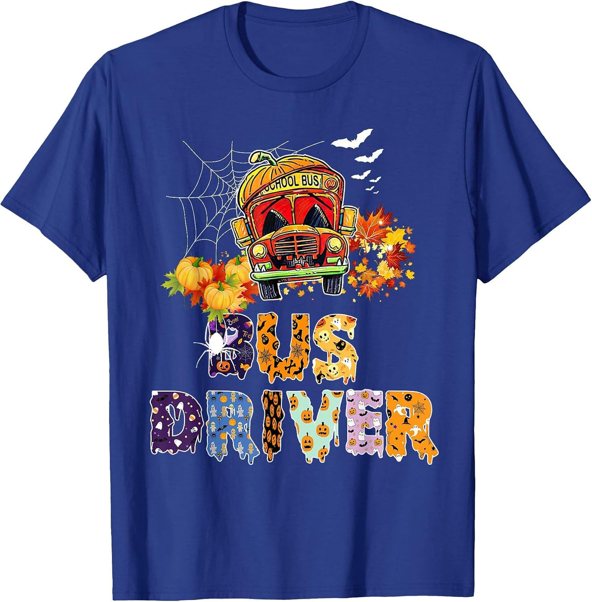 Bus Driver School Bus Halloween Costume with Pumpkin Men T-Shirt - Royal Blue