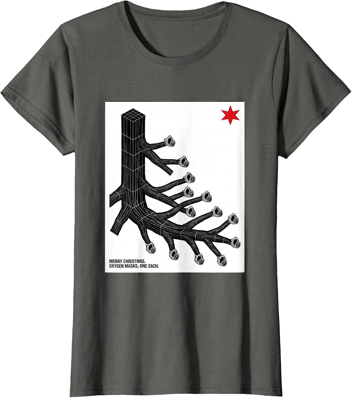 Women's Merry Christmas Oxygen Masks One Each Respiratory Therapist T-Shirt - Asphalt Grey