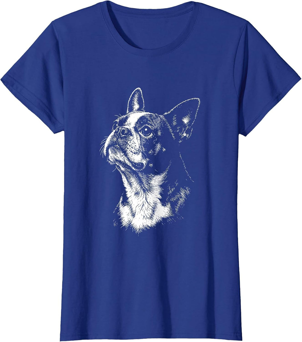 Boston Terrier Portrait Black and White Dog Lover T-Shirt - Royal Blue