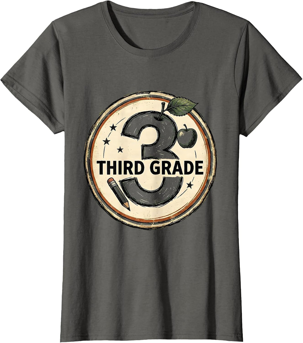 Women's Third Grade Vintage Typography Back To School Teacher T-Shirt - Asphalt Grey