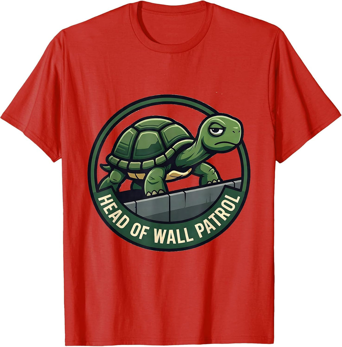 Men's Head Of Wall Patrol Funny Tortoise Pet Lover Humor T-Shirt - Red
