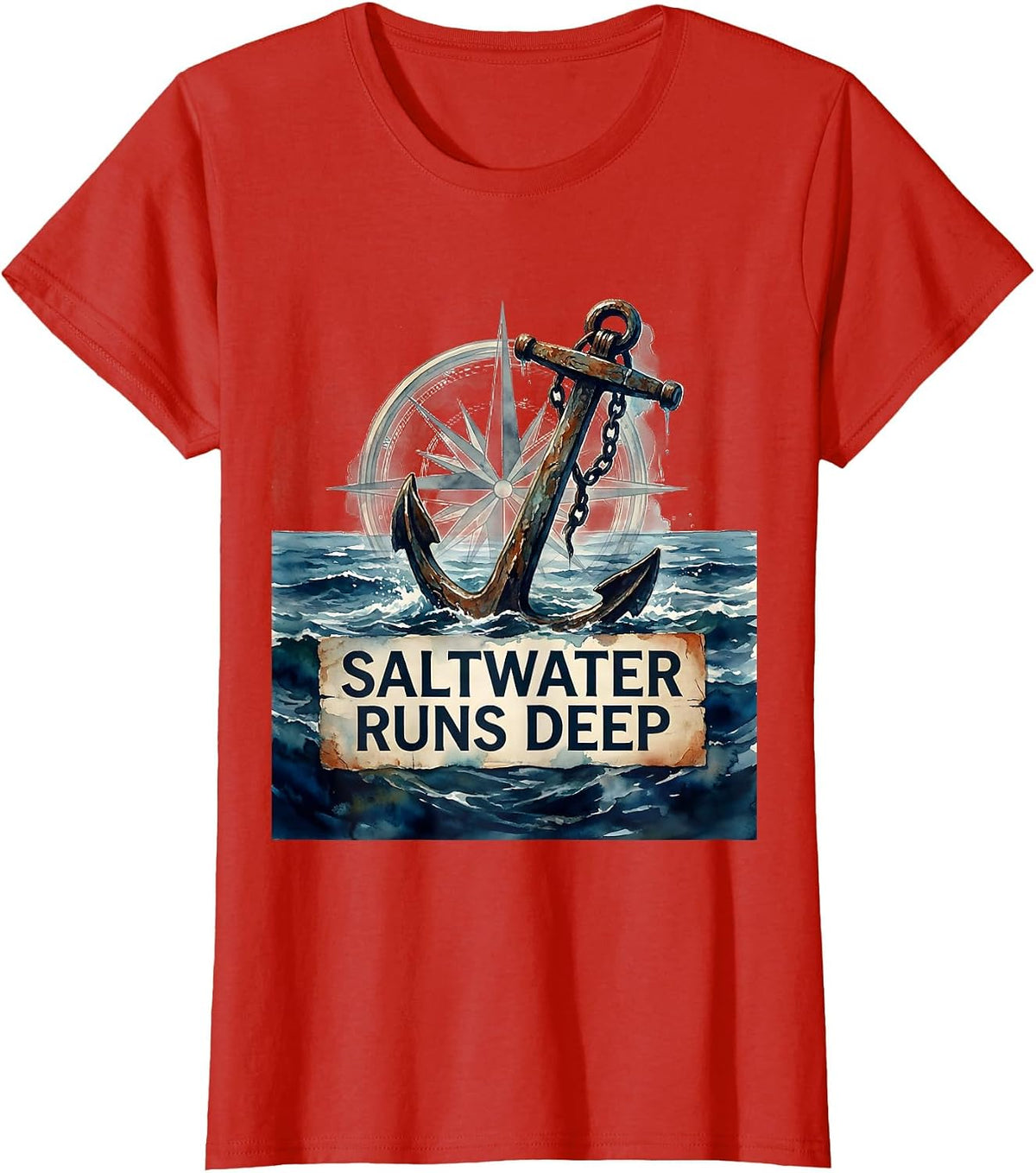 Saltwater Runs Deep Sailor Graphic Design T-Shirt - Red