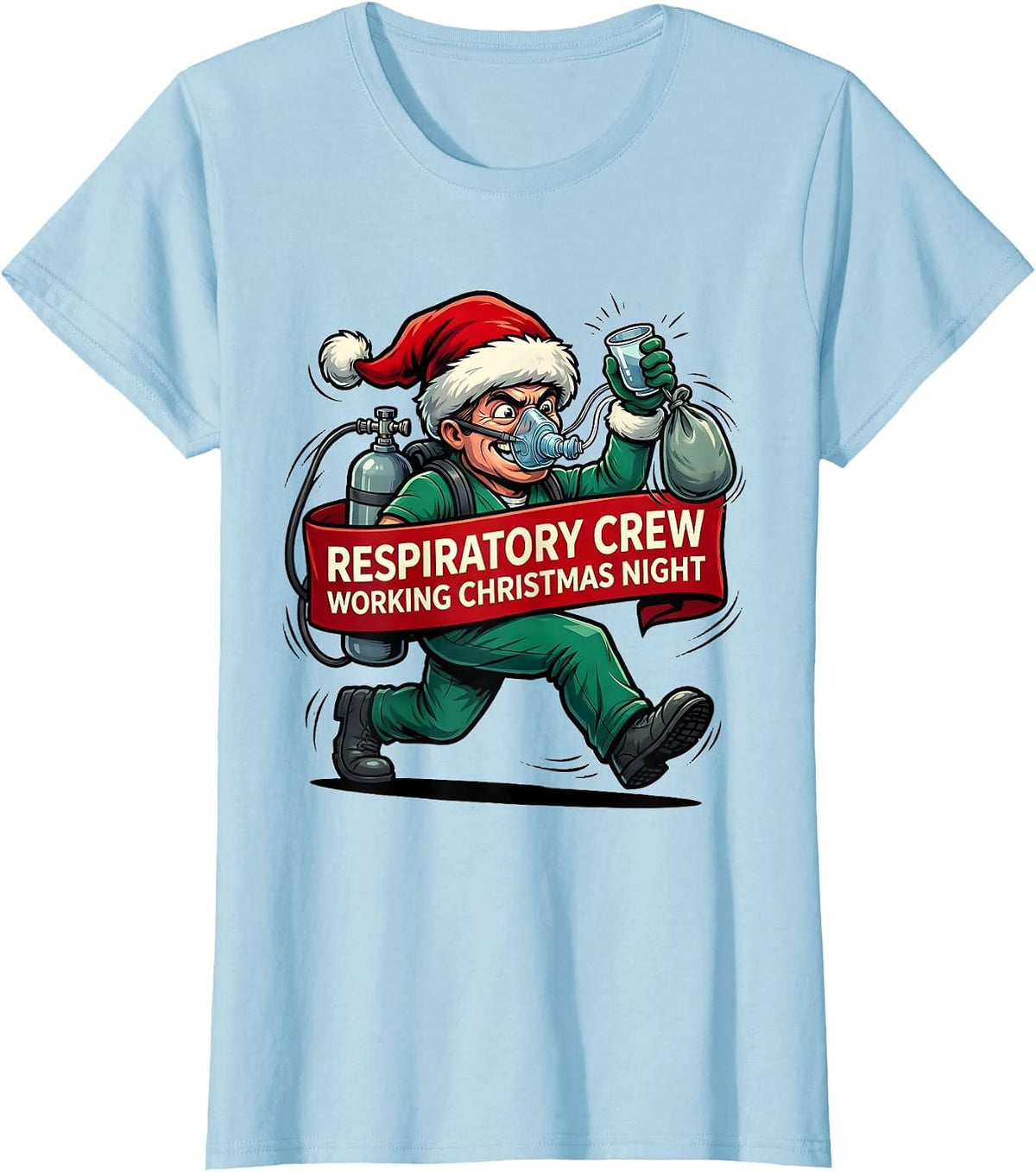 Respiratory Crew Working Christmas Night Funny T-Shirt - Baby Blue